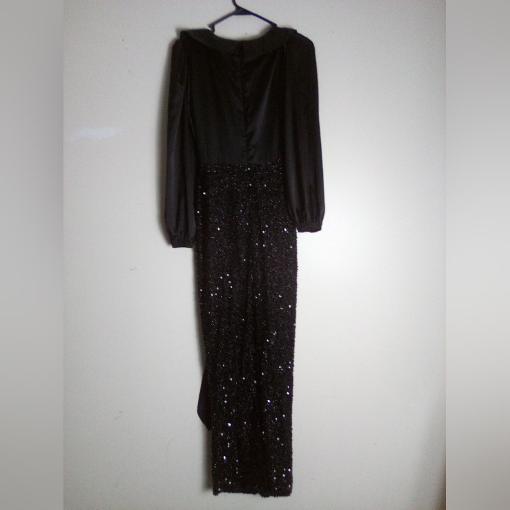 MISS ORD Elegant Black Wrap Dress with Sequin Skirt SIZE SMALL - Picture 6 of 7